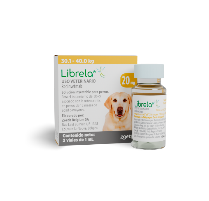 Caja de Librela 15 mg para el alivio del dolor de la osteoartritis canina.