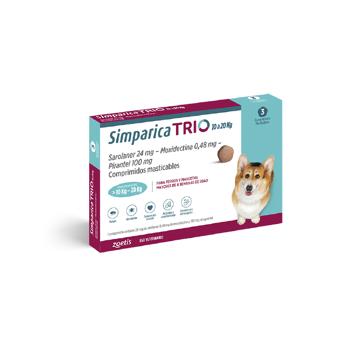 Envase Simparica Trio para perros de 10 a 20 kg