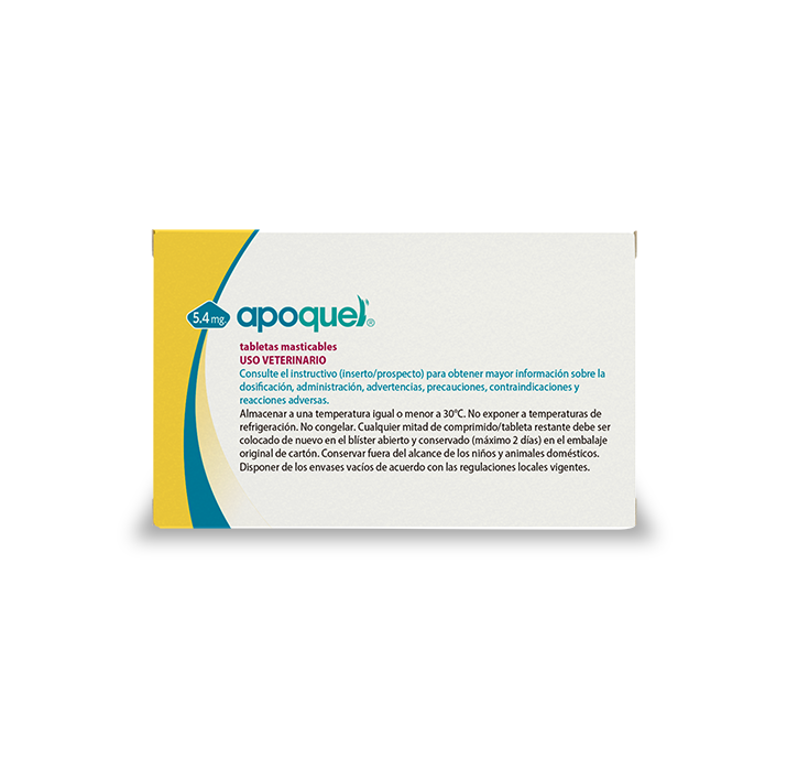 Caja de Apoquel 5,4 mg comprimidos recubiertos con película para perros.