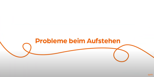 Text „Probleme beim Aufstehen“ mit orangefarbener Spirale auf weißem Hintergrund.