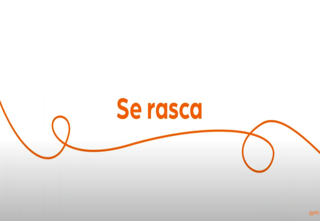 Texto "Se rasca" con espiral naranja sobre fondo blanco.