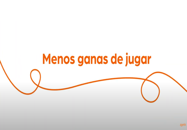 Texto "Menos ganas de jugar" con espiral naranja sobre fondo blanco.