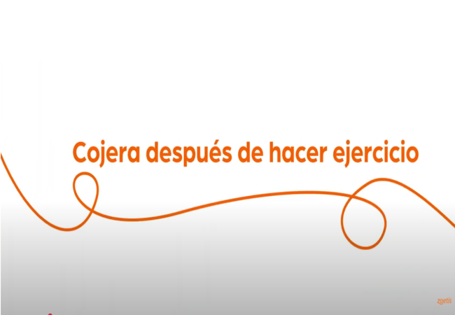Texto "Cojera después de hacer ejercicio" con espiral naranja sobre fondo blanco.